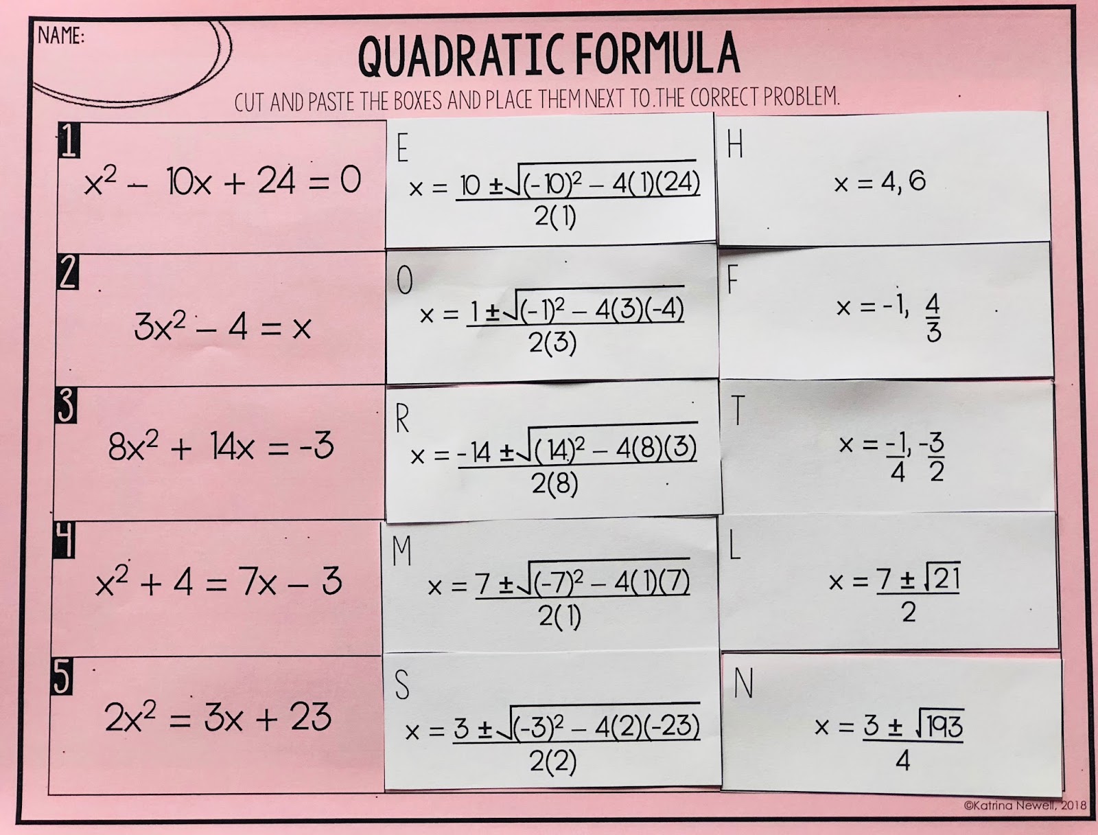 Quadratic Formula Activity | Mrs. Newell's Math