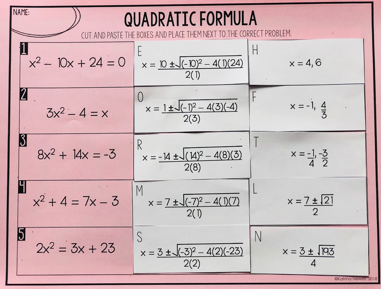 Quadratic Formula Activity.