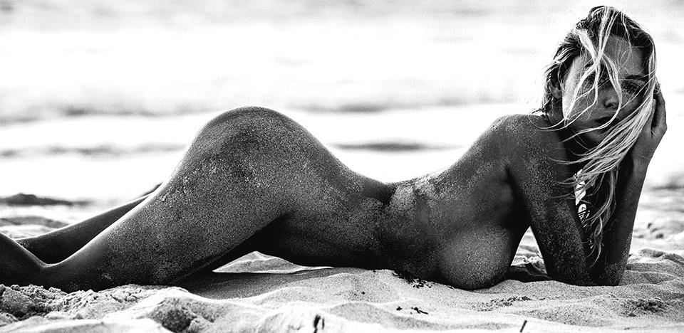 Paige Marie Evans Topless in Black and White and Sand.