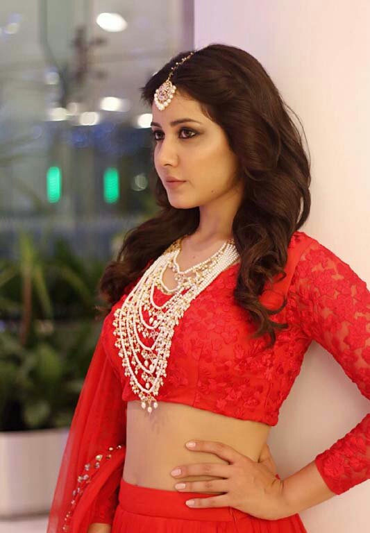 Telugu Actress Rashi Khanna Hot Photos Red Dress