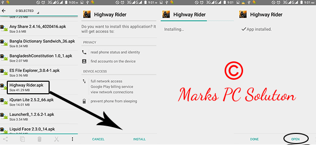 Highway Rider Installation Process on a Android Phone