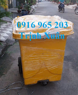 Xe rác 450l 3 bánh đựng rác thải lây nhiễm màu vàng Xe rác 450l 3 bánh đựng rác thải lây nhiễm màu vàng