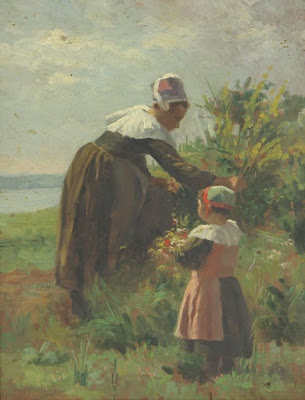 Bretonne et fillette ramassant des fleurs, Emma Herland Bretonne et fillette ramassant des fleurs, Emma Herland