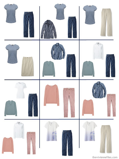 12 outfits taken from a 4 by 4 Wardrobe of denim, khaki and pastels 12 outfits taken from a 4 by 4 Wardrobe of denim, khaki and pastels
