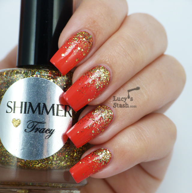 Lucy's Stash - Gold gradient nail art with Shimmer Tracy and Bad Apple Jelly Pink Apple