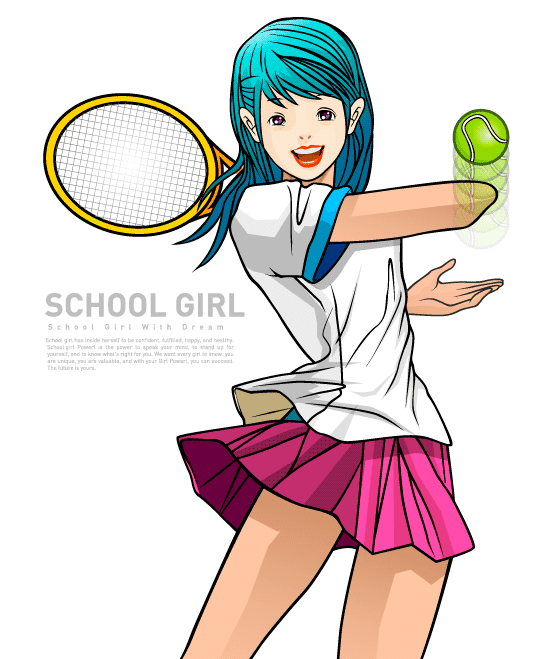 Colegiala jugando al tenis