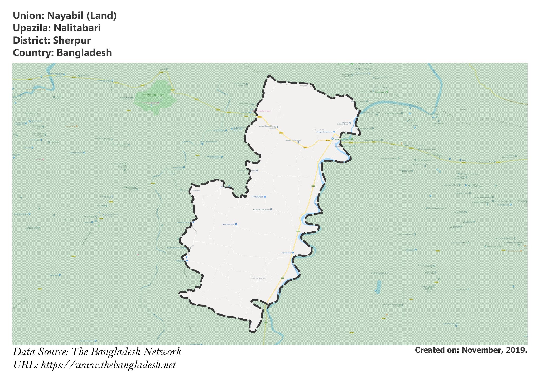 Map of Nayabil of Sherpur, Bangladesh.