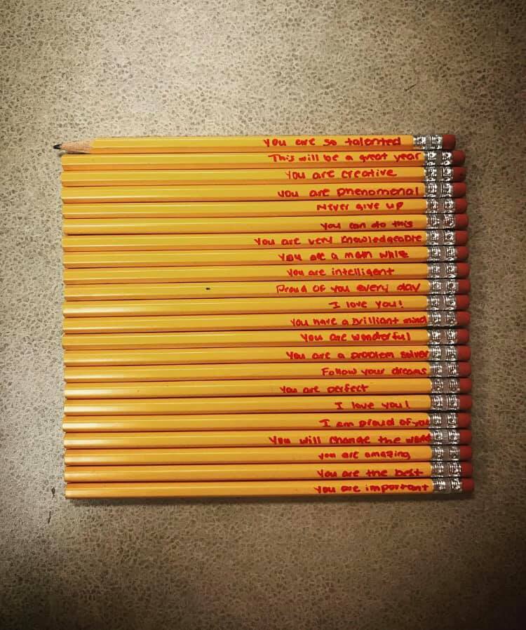 Teacher finds inspirational messages on student’s pencils, shares inspiring photo