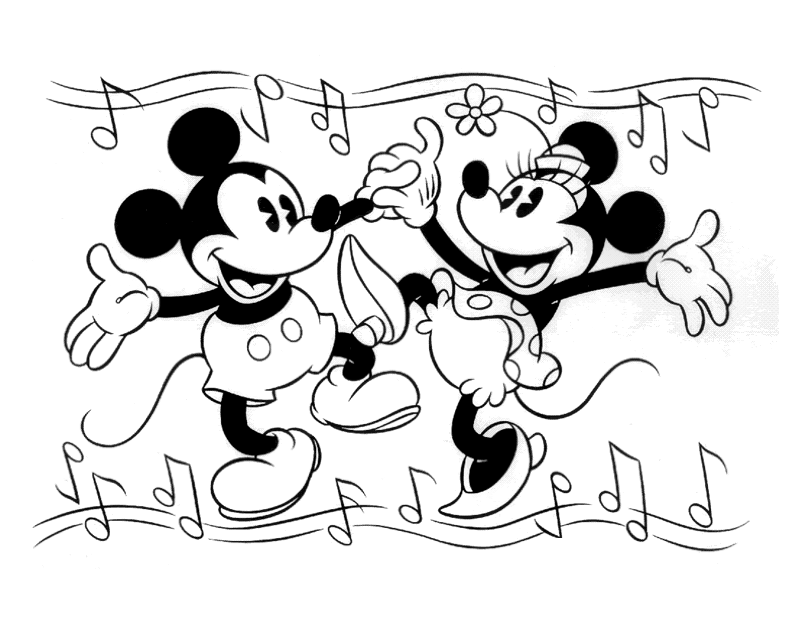 Disney Beautiful Lovely Couple Mickey Mouse And Minnie Mouse Coloring Drawing Free wallpaper