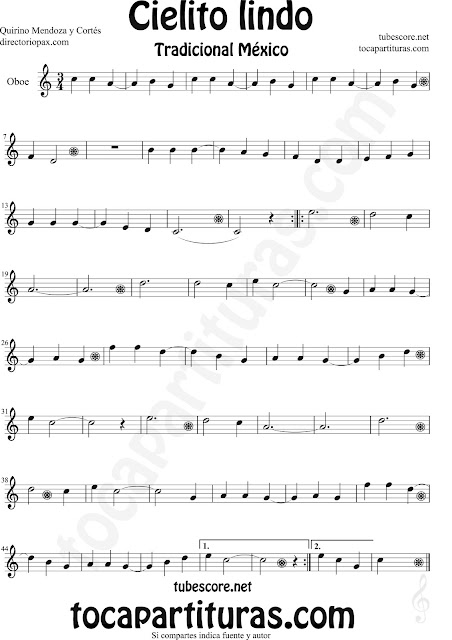Partitura de Cielito Lindo de Oboe Cielito Lindo Sheet Music for Oboe Quirino Mendoza y Cortés Music Scores