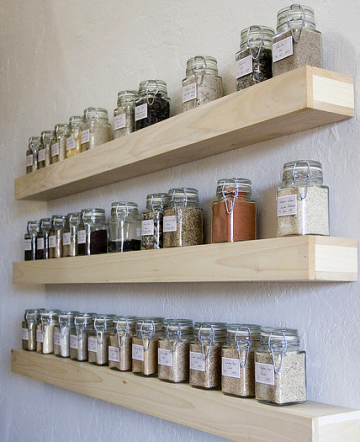 sand jars on shelves