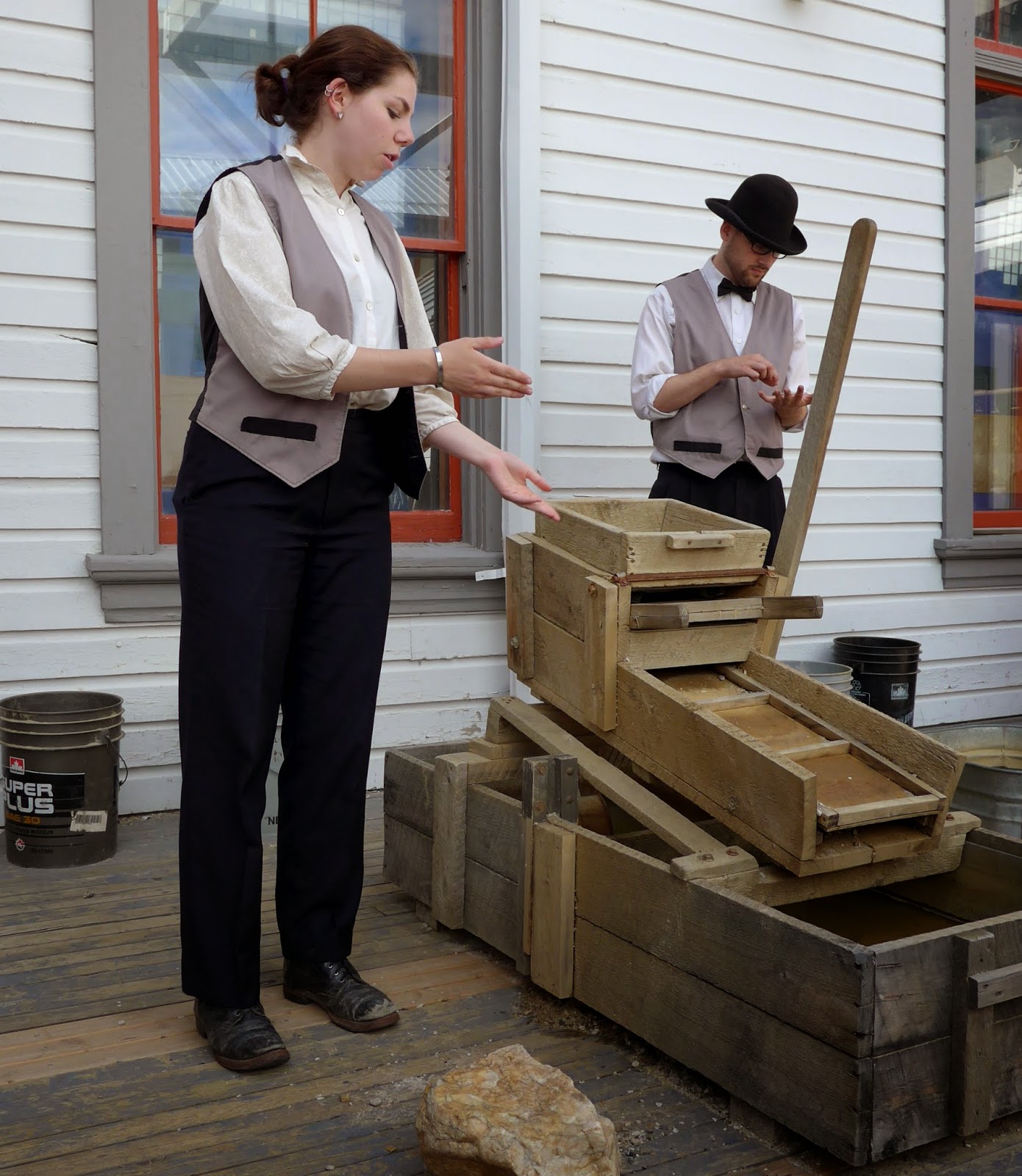Sluice box demonstration at the Dawson City Museum.