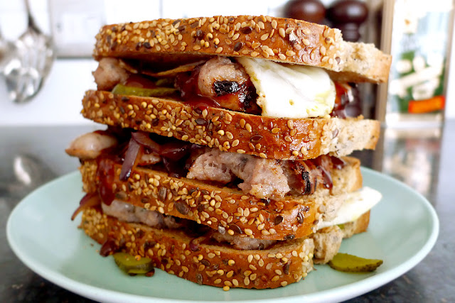 The Sauce Whisperer: Epic Triple Layered Sausage Sandwich