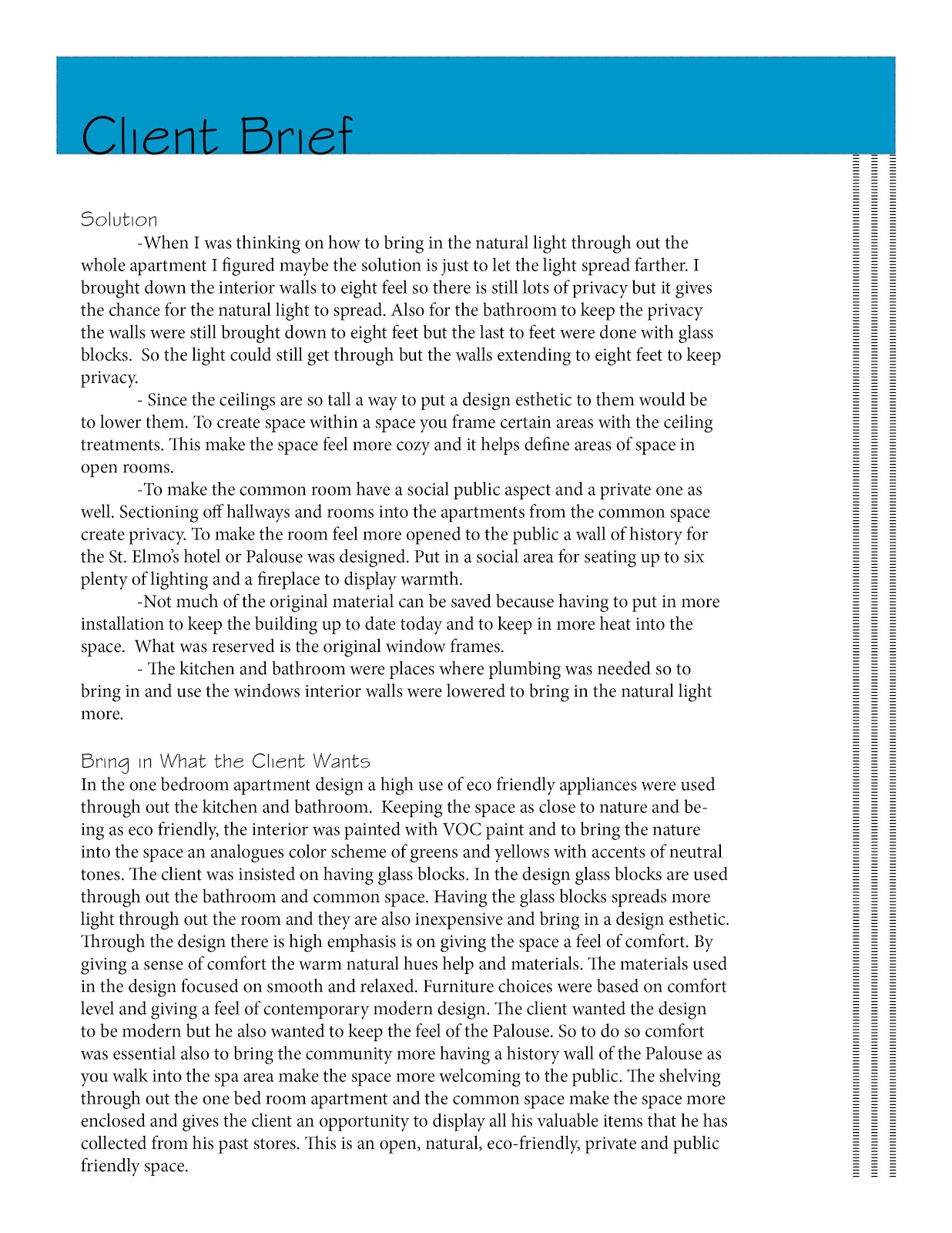 Michelle Hanna Interior Design Portfolio Client Brief