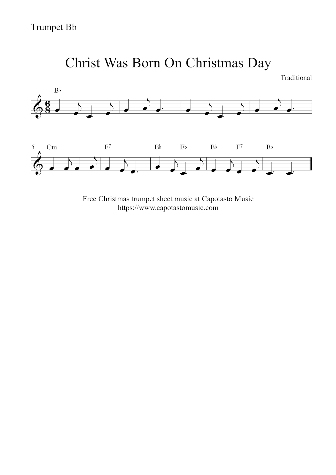 Easy Sheet Music For Beginners Free Easy Christmas Trumpet Sheet Music Christ Was Born On