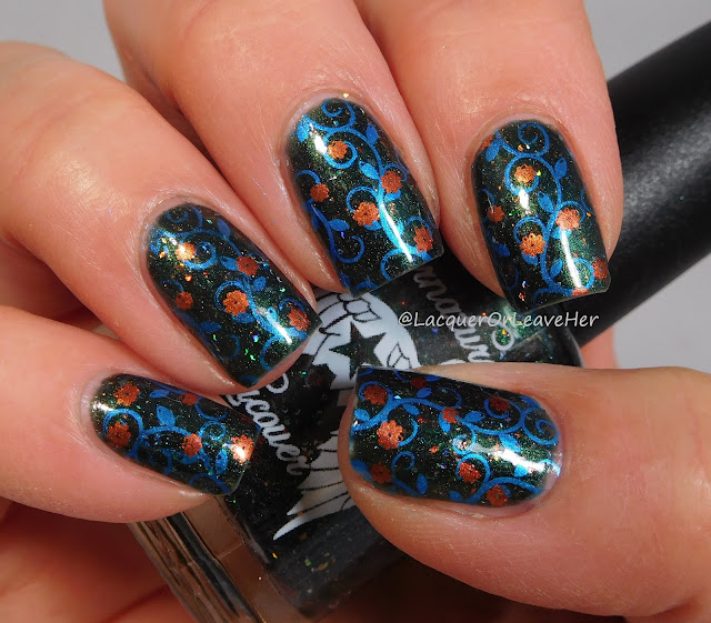UberChic Beauty 26-02 over Supernatural Laquer Wrath of the Heavens, stamped with Hit The Bottle Polish polishes