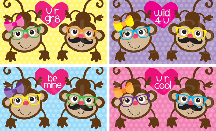 Free Printable Monkey Valentines at artsyfartsymama.com #valentine #freeprintable #printable