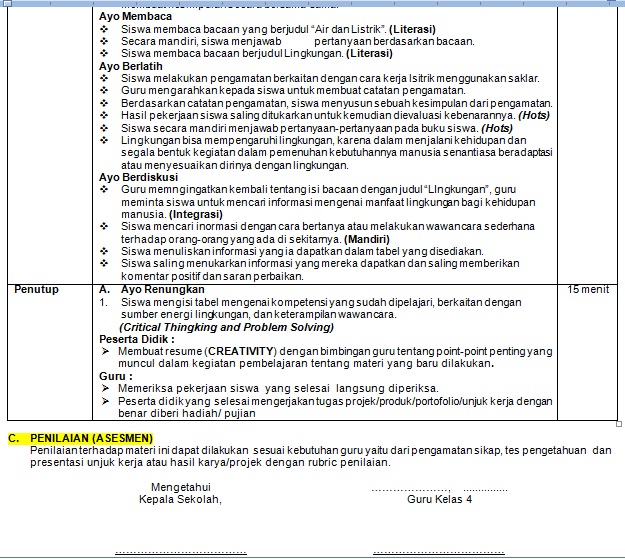 Rpp Satu Lembar K13 Sd Tema 9 Kelas 4 Revisi 2020 Info Pendidikan Terbaru