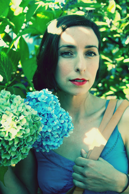 Female Portrait Romantic Style Red Lips Blue Dress Portland Oregon Nashville Photographer Sarah Bello