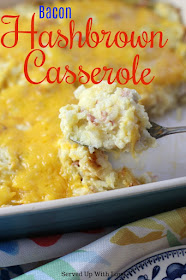 Cheesy Bacon Hashbrown Casserole recipe from Served Up With Love is the perfect side dish for anything you want to serve or as a breakfast casserole.