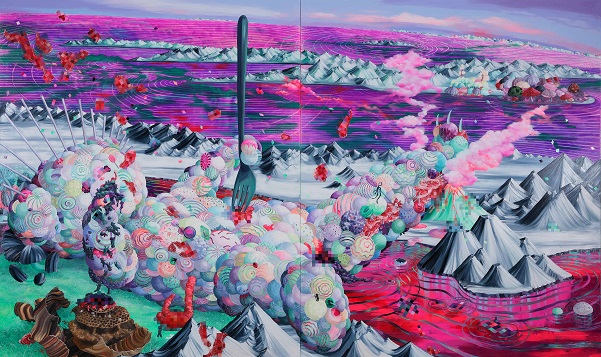 by Eguchi Ayane, "Lollipop Bear", 2018, oil on canvas | surrealismo pop japones, obras de arte, pinturas by Eguchi Ayane, "Lollipop Bear", 2018, oil on canvas | imagenes surrealismo pop japones, obras de arte, pinturas, cool art pictures