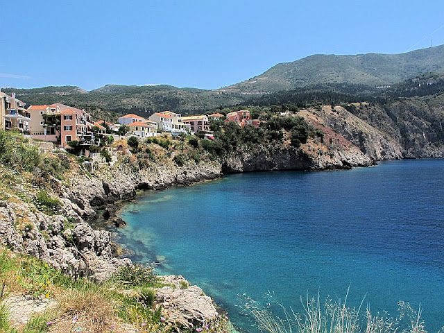 view of Assos, Kefalonia, Greece cliff and water photo by sue wellington view of Assos, Kefalonia, Greece cliff and water photo by sue wellington