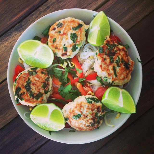 SOULFUL HEALTHY LIVING ASIAN CHICKEN PATTIES with VERMICELLI SALAD