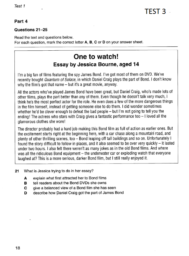 BENGLISH B1 READING TEST 3