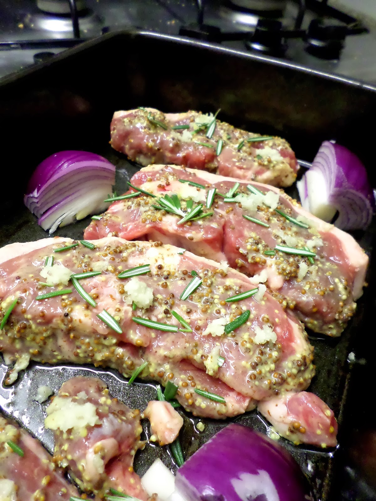 Eat Rainbow Love Rosemary, wholegrain mustard & garlic lamb steaks