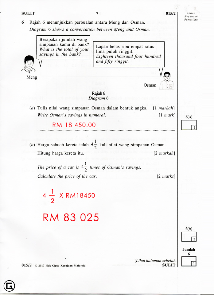 Contoh Kertas Soalan Matematik Tahun 1 2017