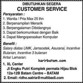Lowongan Kerja Customer Service Batam Centre Lowongan Kerja