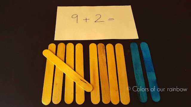 Learning Math with Popsicle Stick : addition of numbers for kindergarten @https://colorsofourrainbow.blogspot.com/