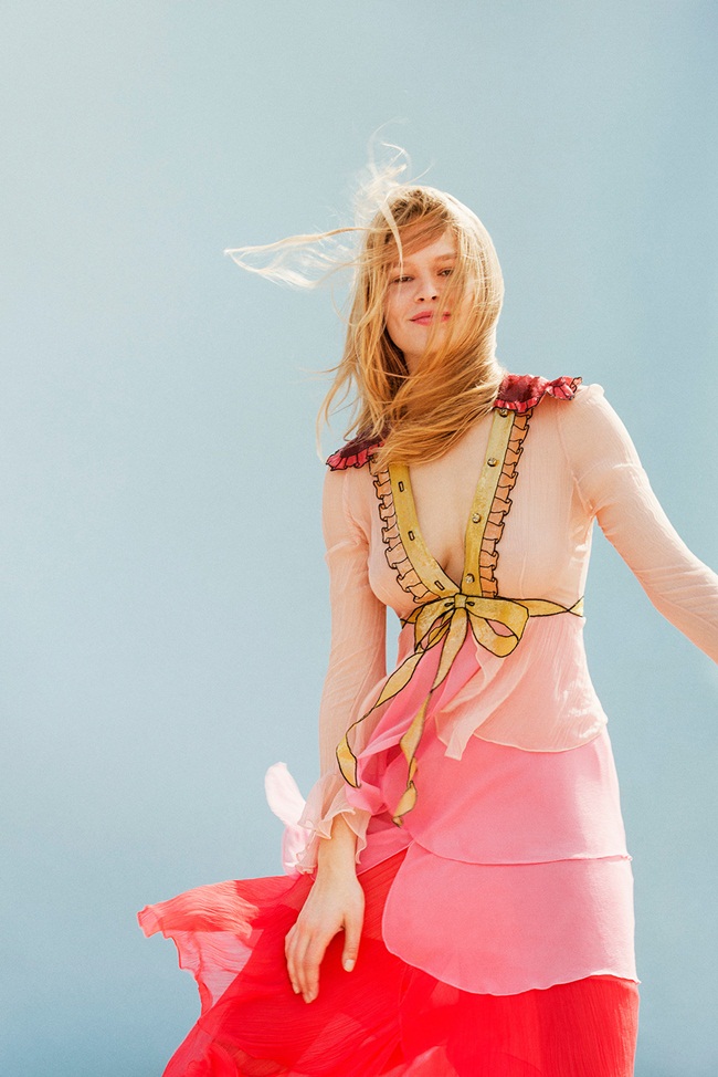 Stern Mode April 2016, Anna Ewers Gucci 2016 SS Pink Embroidered Chiffon Dress Editorials