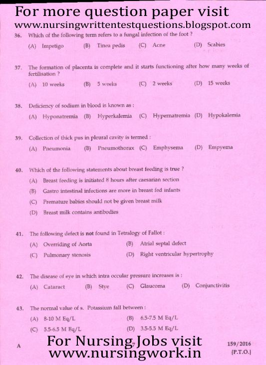 Staff Nurse Recruitment Exam Question Paper Pdf.