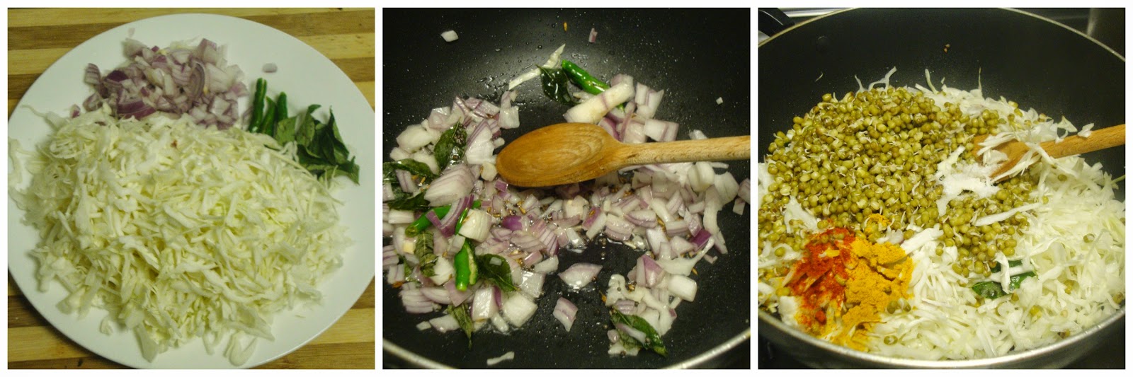 Poornima's Cook Book Cabbage Moong Sprouts Stir Fry / Cabbage Poriyal