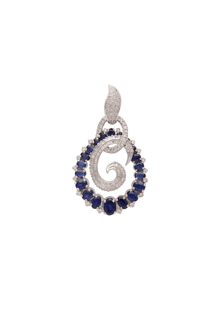 Contemporary Earrings curated in 18K white gold, studded with extravaganza of fine-cut diamonds mingling with blue sapphire by Tanya Rastogi for Lala Jugal Kishore Jewellers- Contemporary Earrings curated in 18K white gold, studded with extravaganza of fine-cut diamonds mingling with blue sapphire by Tanya Rastogi for Lala Jugal Kishore Jewellers-