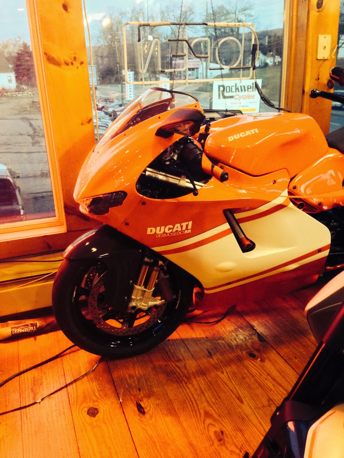 Ducati Desmosedici RR on Display for Tigho NYDucati at Rockwell Cycle during the day