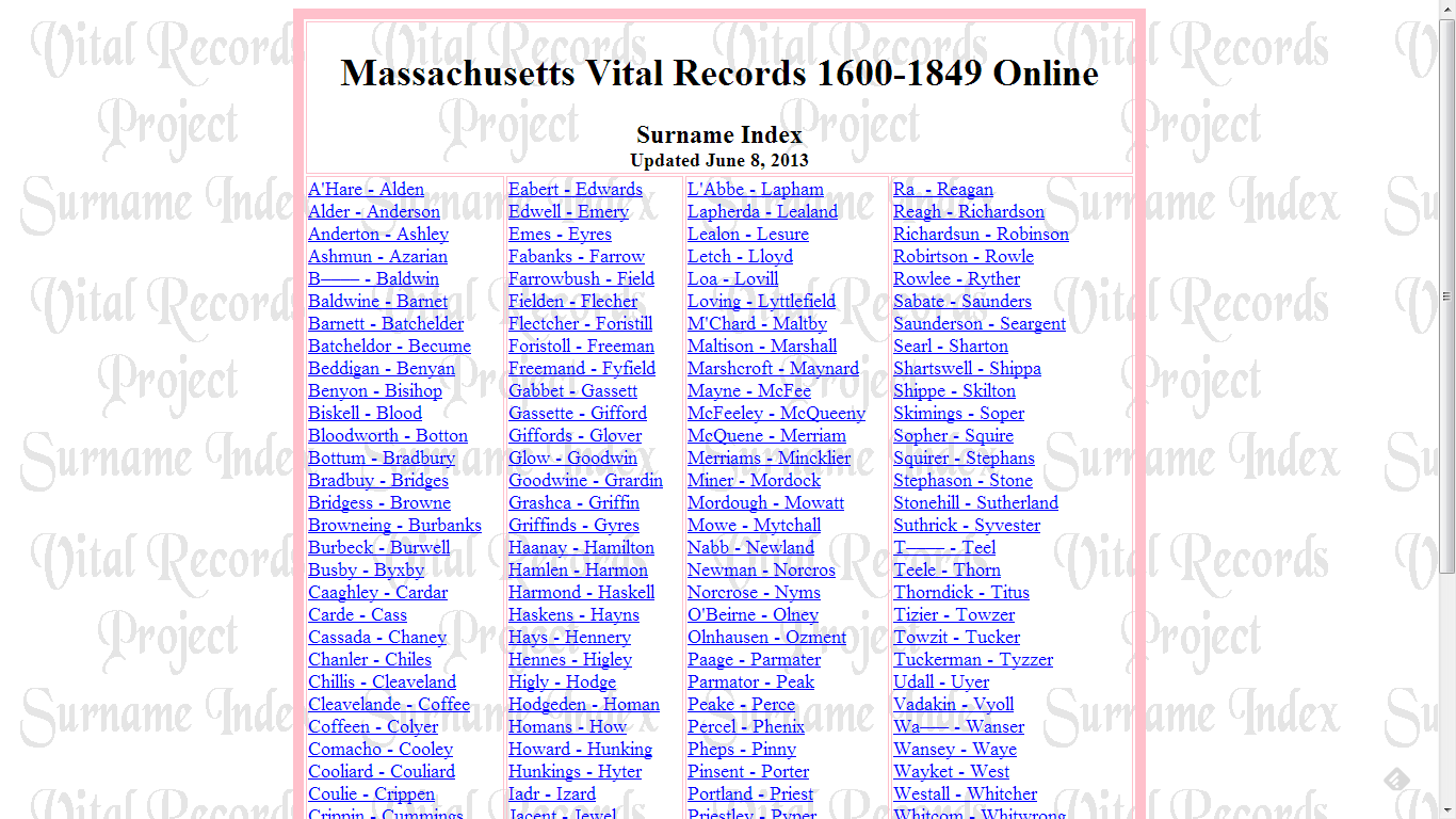 GeneaMusings Tuesday's Tip Massachusetts Vital Records (16001850