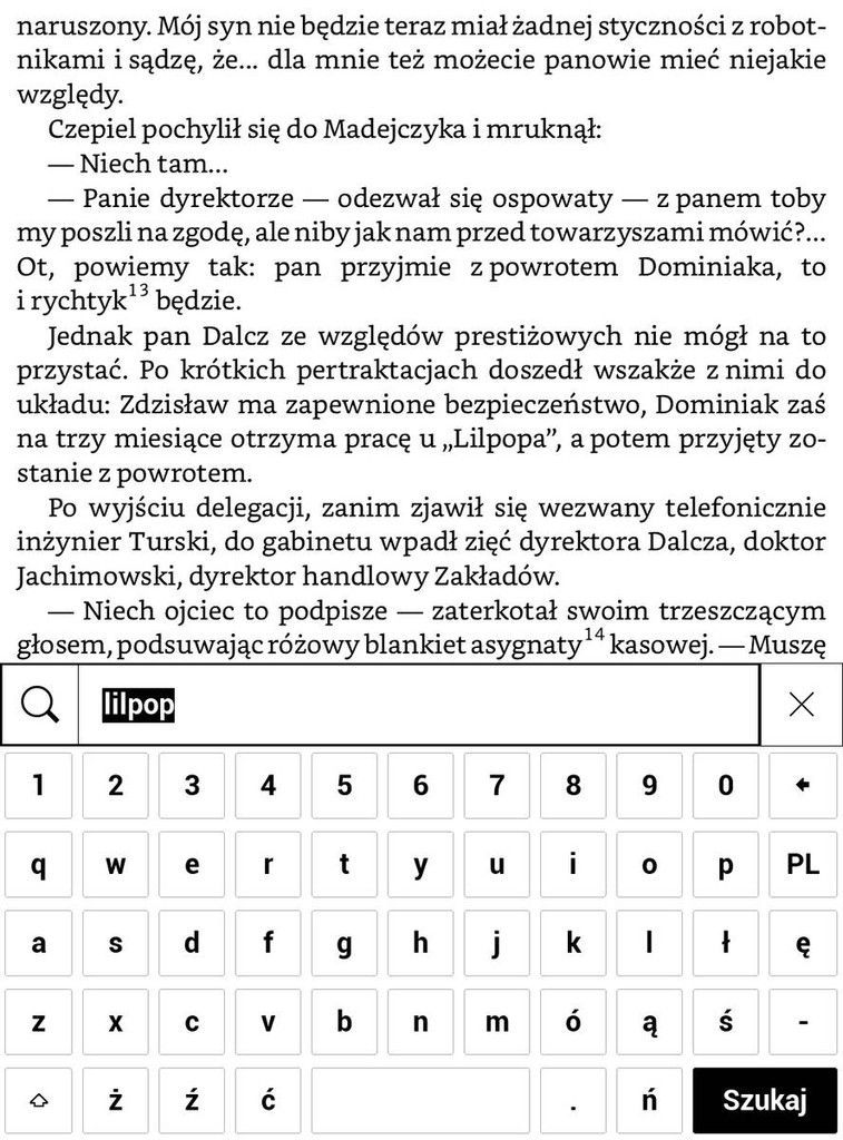 PocketBook Touch HD 3 – wpisywanie wyszukiwanej frazy w tekście e-booka