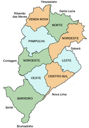Mapa da região de Belo Horizonte