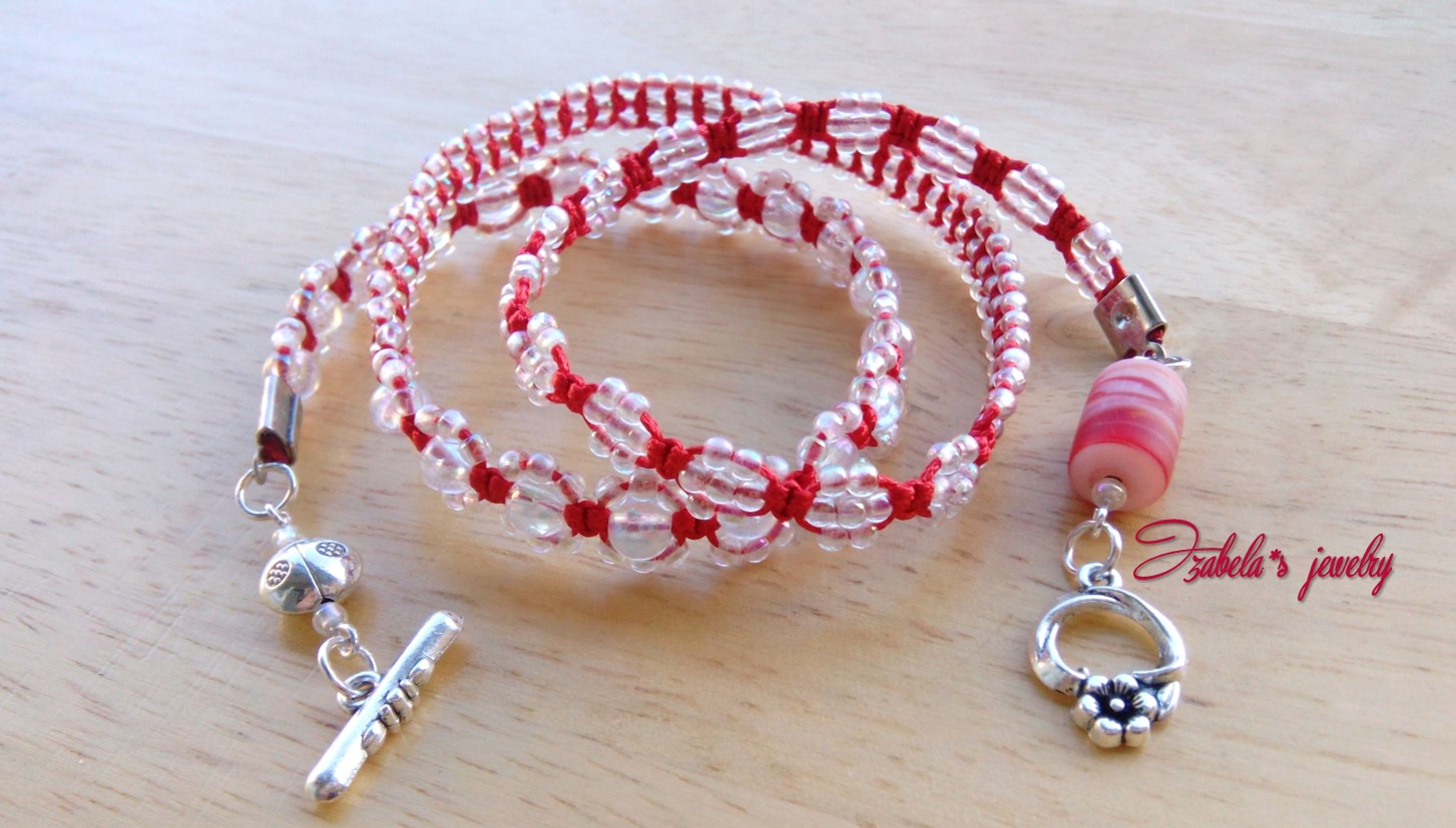 Square knot bracelet with beads (multi wrap) / Izabela craftwork