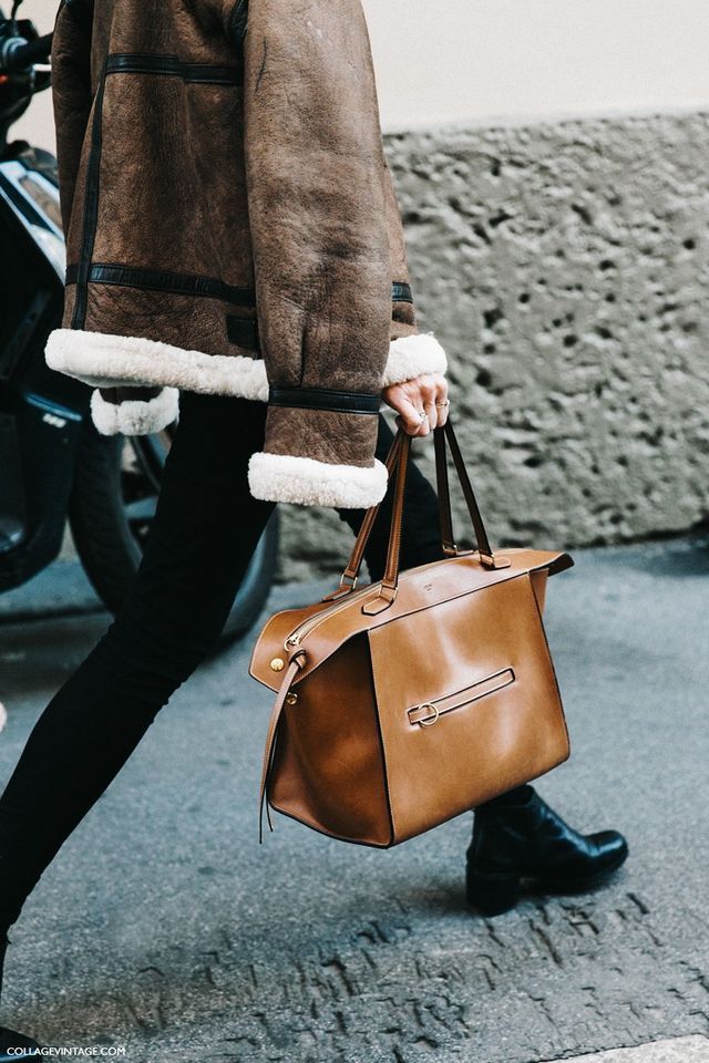Shearling Aviator Jacket - Celine Bag - Collage Vintage, Fashion Week