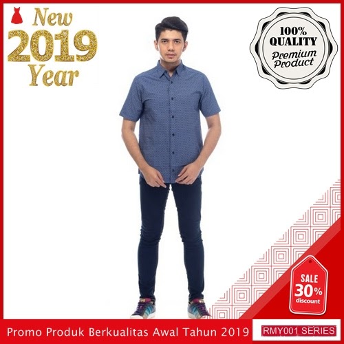 RMY242A33 Ar89 Kemeja Printing Motif Keren Geometris Biru BMGShop