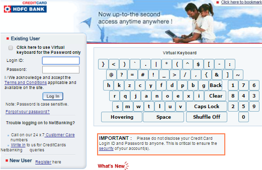 HDFC Credit Card Login Page Image