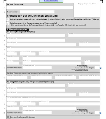 Fragebogen zur Steuerlichen Erfassung