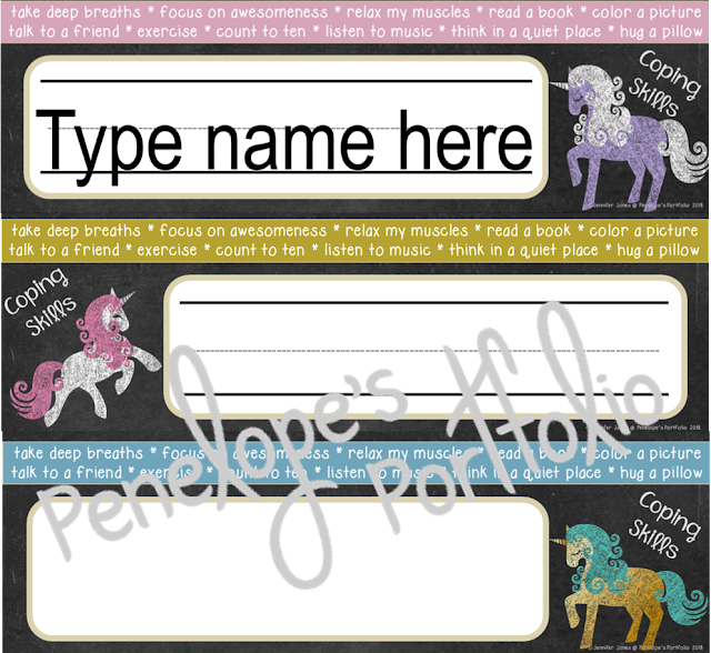 Unicorn Coping Skills Desk Plates Name Tags