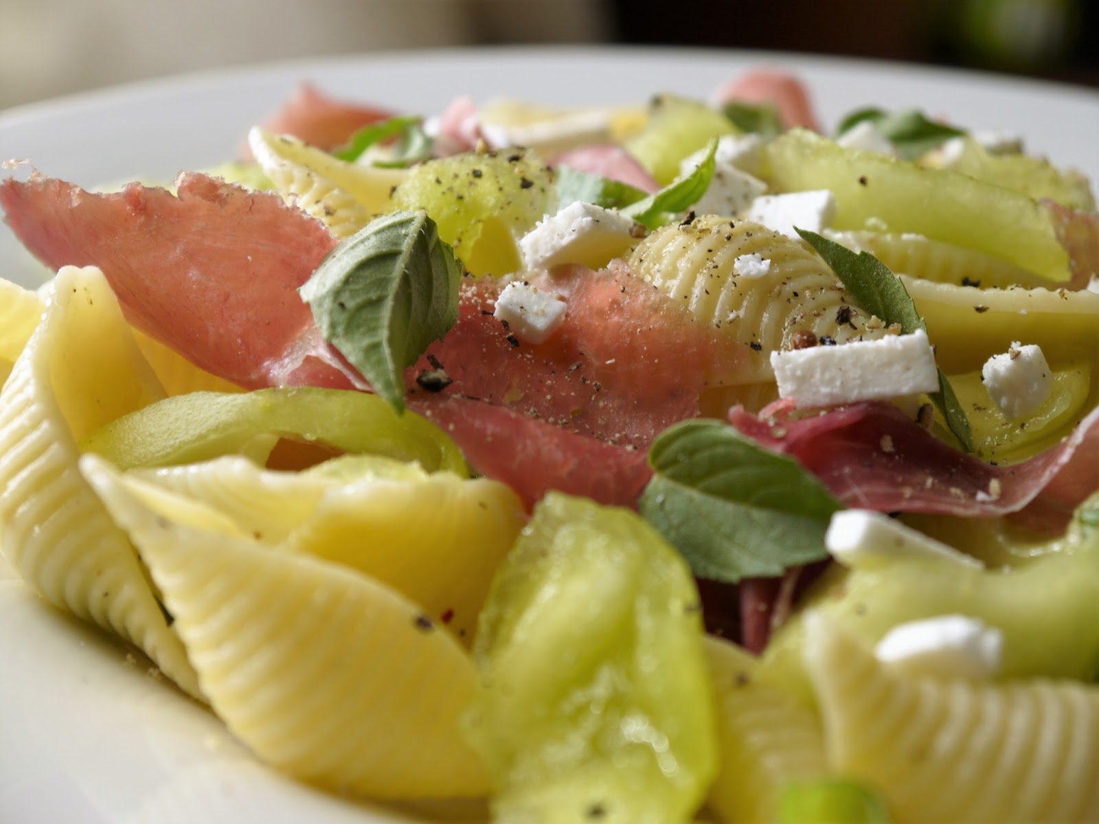 Clockwatching Tart Pasta Salad with Prosciutto and Melon