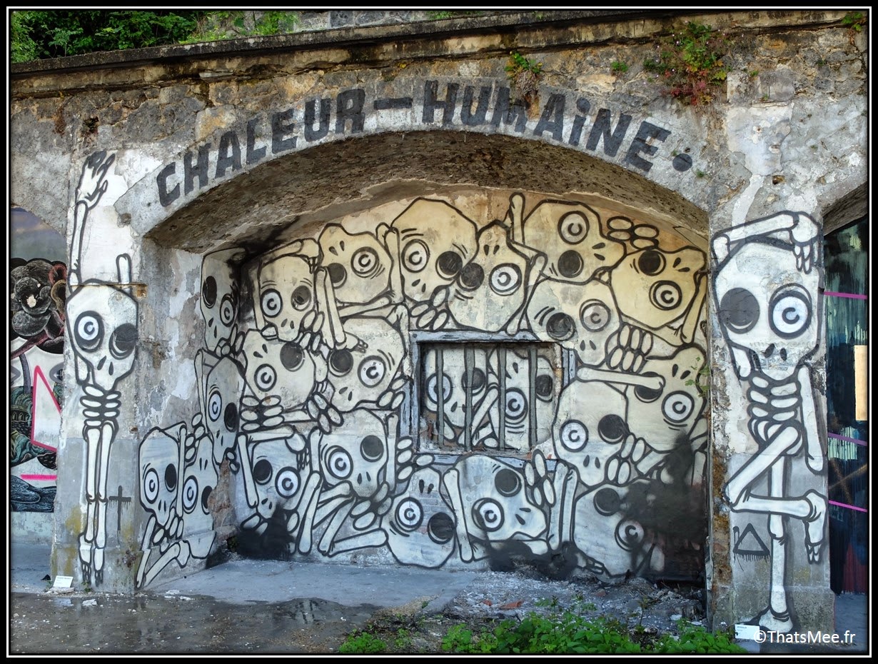 peintures tetes de morts ossements Festival Street Art In Situ Fort d'Aubervilliers 2014