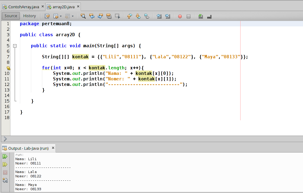 Contoh Array dua dimensi di Java