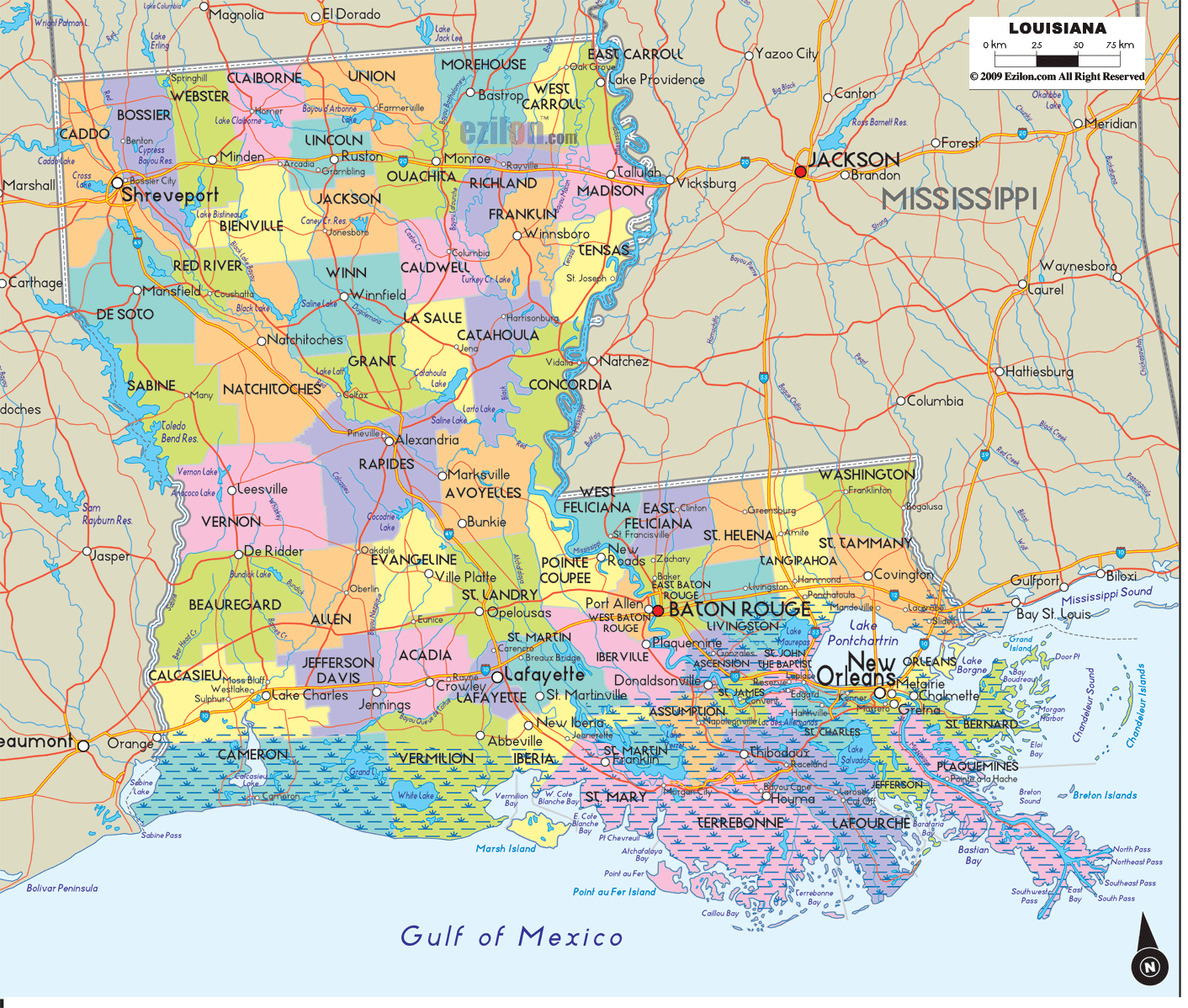 City And Parish Map Of Louisiana - Free Printable Maps